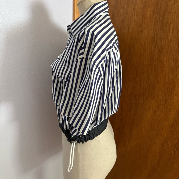 SACAI x Thomas MASON sz 2 S Striped Cropped Shirt Short Sleeve White Blue - Picture 13 of 15